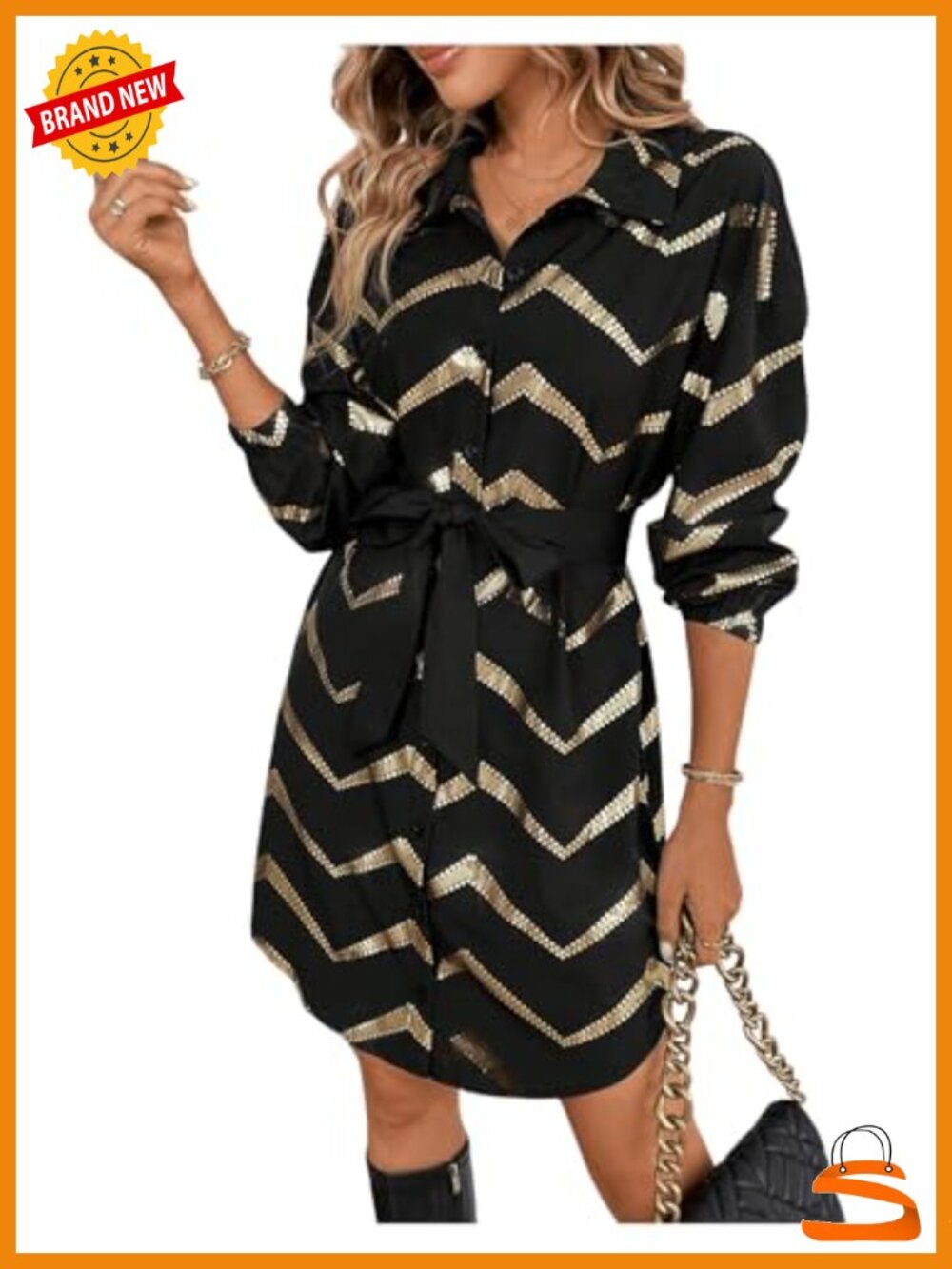 Women's Metallic Long Sleeve Cocktail Wrap Dress